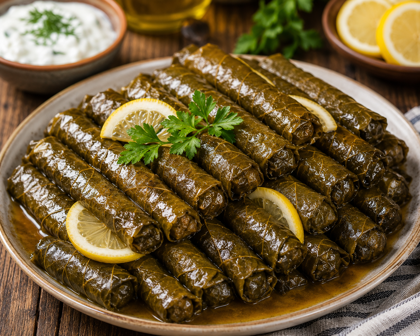 Pişmiş yaprak sarma tabağı